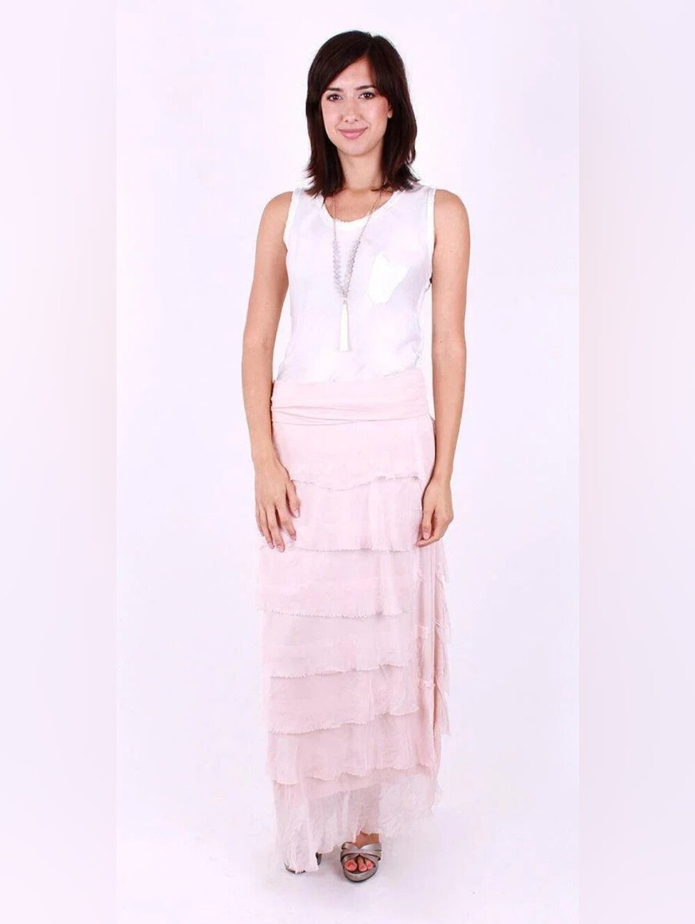 Gigi Moda Italian Siena Pink Silk Skirt Made In Italy